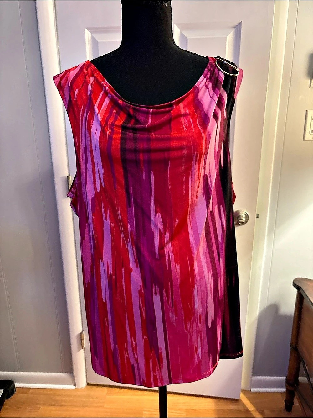 Dana Buchman Women's Sleeveless Cowl Neck Abstract Brushstroke Top